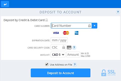 Making a deposit at an online casino using Mastercard